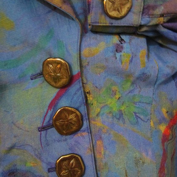 80s Rayon Cropped Jacket Tank Shorts Suit Abstract T - Picture 8 of 13